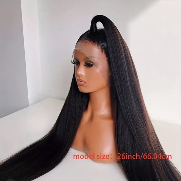Long Straight Black Hair Middle Part Glueless Synthetic Lace Front Wigs - Picture 7 of 9